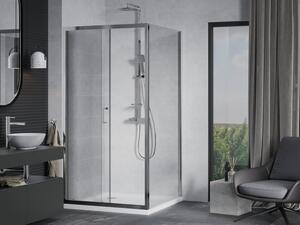 Mexen Apia rozsouvací sprchový kout 100 x 100 cm, Průhledné, Chromovaná + sprchová vanička Flat