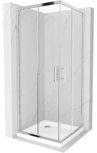 Mexen Rio čtvercový sprchový kout 90 x 90 cm, Průhledné, Chromovaná + sprchová vanička Flat, Bílá