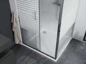 Mexen Apia rozsouvací sprchový kout 90 x 90 cm, Pruhy, Chromovaná + sprchová vanička Flat