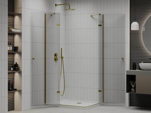 Mexen Roma Duo otočný sprchový kout 80 x 70 cm, Průhledné, Zlatá + sprchová vanička Flat