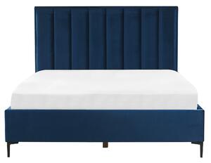 Sametová postel s úložným prostorem 160 x 200 cm modrá SEZANNE