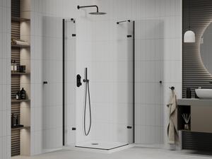 Mexen Roma Duo otočný sprchový kout 80 x 80 cm, Průhledné, Černá + sprchová vanička Flat