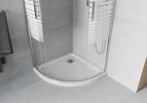 Mexen Rio půlkruhový sprchový kout 80 x 80 cm, Pruhy, Chromovaná + sprchová vanička Flat, Bílá