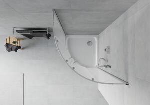 Mexen Rio půlkruhový sprchový kout 80 x 80 cm, Vzor jinovatky, Chromovaná + sprchová vanička Flat, B
