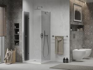 Mexen Lima skládací sprchový kout 80 x 80 cm, Grafitově černá, Chromovaná + sprchová vanička Flat, B