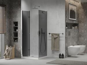 Mexen Lima skládací sprchový kout 80 x 80 cm, Grafitově černá, Chromovaná + sprchová vanička Flat, B