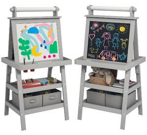 AIYPLAY Dětský malířský stojan 3 v 1 - Magnetická oboustranná dětská tabule s papírovým válečkem a úložnými košíky 59x48x118 cm Šedá | Aosom