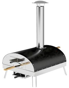 Outsunny Mini Přenosná Zahradní Pizza Pec na Dřevo s Refraktární Kamenem Ø33 cm Dřevěnými Rukojeťmi, Teploměrem a Otočným Talířem | Aosom