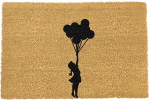 Rohožka z přírodního kokosového vlákna Artsy Doormats Flying Balloon Girl, 40 x 60 cm
