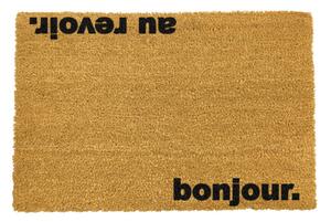 Rohožka z přírodního kokosového vlákna Artsy Doormats Bonjour Au Revoir, 40 x 60 cm