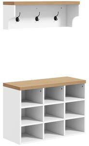 HOMCOM Stojan na kabáty a botník 2 v 1 - Vstupní nábytek se 3 háčky a policemi pro 9 párů bot 75x30x50 cm a 75x20x22,5 cm Bílý | Aosom