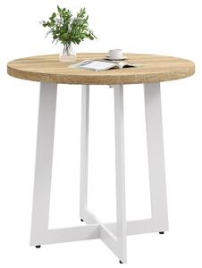 HOMCOM Kulatý Jídelní Stůl pro 4 Osoby Moderní Kuchyňský Stůl s Dřevěnou Deskou a Křížovou Ocelovou Základnou pro Jídelnu Ø80x75 cm Ořech | Aosom