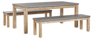 Zahradní nábytek z betonu a akátového dřeva se stolem a 2 lavicemi OSTUNI