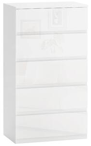 HOMCOM 5-zásuvkový komoda Moderní komoda se systémem proti převrhnutí pro obývací pokoj a chodbu 55x33x100 cm lesklá bílá | Aosom