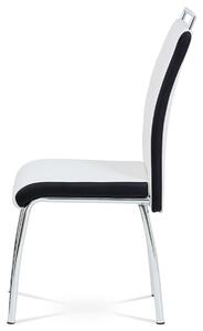 Jídelní židle, koženka bílá/černý bok, madlo, chrom