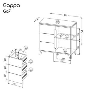 90 cm komoda Gappa 07 bílá/jasan