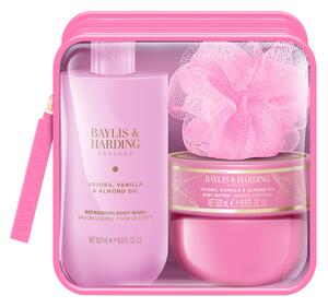 Baylis & Harding Jojoba, Vanilla & Almond Oil - sada tělové péče a houbičky, 3 ks