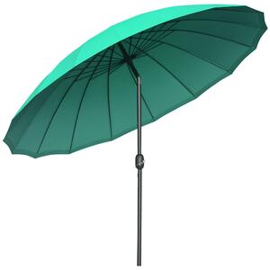 Zahradní slunečník Outsunny Ø250 cm s nastavitelným úhlem, 18 žebry a kličkou, voděodolný slunečník pro terasu a patio – zelený | Aosom