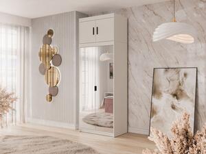 Dvoudveřová šatní skříň Melen 2D se zrcadlem + nástavec, Barva: pískově béžová 5903211475641