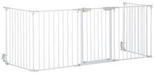 Skládací psí bariéra PawHut 300x74,5 cm s automatickým uzamykacím systémem pro schody a chodby - Bílá | Aosom