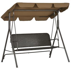 Zahradní houpačka Outsunny pro 3 osoby s nastavitelnou sluneční střechou, sedák z PE ratanu a opěrky na balkon, terasu, patio - nosnost 240 kg, 167x11