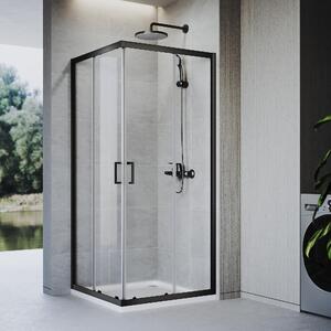 SONNI 80 x 80 x 185 cm matně černý sprchový kout, posuvné dveře s horní a spodní lištou, sklo 5 mm, rám dveří s rozsahem nastavení 20 mm