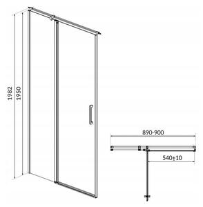 Cersanit Moduo - Dveře do niky / Dveře pro sprchový kout, levé, 90x195cm, chromový profil-čiré sklo, S162-005