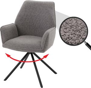 Jídelní židle HWC-G67, područka kuchyňské židle, otočná automatická poloha, látka/textil bouclé Oeko-Tex MVG světle šedá