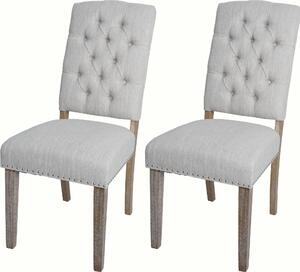 Sada 2 jídelních židlí HWC-O66b, kuchyňská čalouněná židle, látka/textil Chesterfield s nopky, světle šedá barva