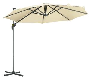 Zahradní slunečník Outsunny Ø300x250 cm s Eccentrickým hliníkovým rámem, naklápěcí mechanismus, rotace 360°, se stabilním podstavcem, krémový | Aosom