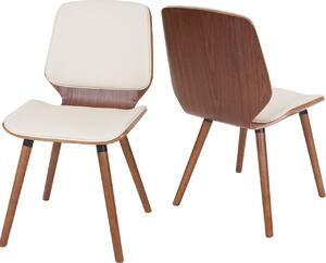 Sada 2 jídelních židlí HWC-B16, dřevěný ohýbaný retro design vzhled ořechu, certifikováno umělá kůže krémová