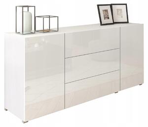 Komoda Berlin 150 cm bílý lesk - moderní se 3 zásuvkami a 2 skříňkami
