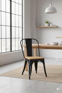 Jídelní židle Loft kovová černá se sedákem z borovicového dřeva - průmyslový design, robustní jídelní židle