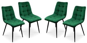 Bettso 4 x Židle do jídelny Sada 4 židlí do jídelny Židle do kuchyně Čalouněná židle Designová židle s opěradlem, se sametovým sedákem, kovový rám -BEN Tmavě zelená / černé nohy