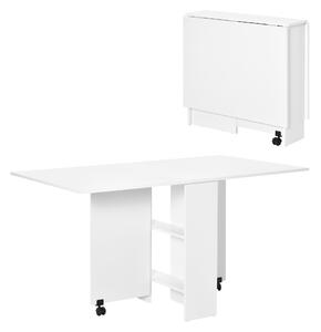 HOMCOM Skládací Jídelní Stůl s Kolečky, Sklopné Křídla a Police pro 4-6 Osob 75x140x74 cm Bílý | Aosom