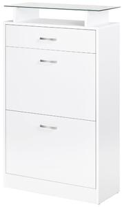 HOMCOM Botník s 3 šuplíky, skleněnou policí a hliníkovými úchyty pro předsíň, nosnost 50 kg, 60x24x105,5 cm, bílý | Aosom