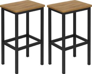 BEGRYF barová stolička sada 2 kusů - kuchyňská stolička vysoká 65 cm, obdélníkový sedák vzhled dřeva, černý kovový rám, průmyslový design