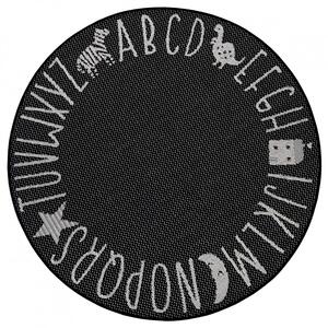 Dětský kusový koberec Flatweave 104885 Black/Cream kruh | Černá Typ: kulatý 120x120 cm