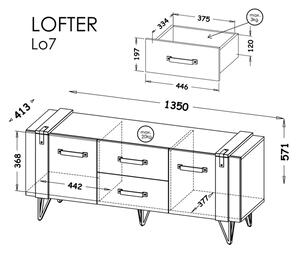 RTV skříňka do obývacího pokoje 135 cm Lofter LO7 Betonový Millenium Oak Wotan