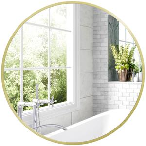 HOMCOM Zrcadlo do Koupelny Ø60 cm Nástěnné Zrcadlo Dekorativní Zrcadlo s Hliníkovým Rámem a Snadnou Instalací pro Obývací Pokoj, Předsíň a Chodbu Zlat