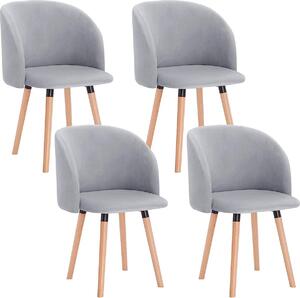 Jídelní židle Happyment 4x - sametově šedá - s područkami - ergonomická - dřevo a kov - výška 47 cm