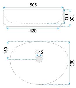 REA-U6370 - Umyvadlo na desku JOANA 38,5x50,5 cm keramika/lesklá bílá