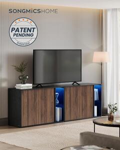 SONGMICS HOME Superrychlá montáž bez použití nářadí, příborník s osvětlením, úložná skříňka, TV skříňka, skleněná police, beznástrojová technologie