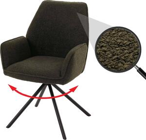 Jídelní židle HWC-G67, područky kuchyňské židle, otočná automatická poloha, látka/textil bouclé Oeko-Tex MVG olivově zelená