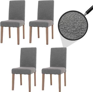 Sada 4 jídelních židlí Littau, kuchyňská židle s vysokým opěradlem, látka/textil bouclé dřevo šedá, nohy v přírodní barvě