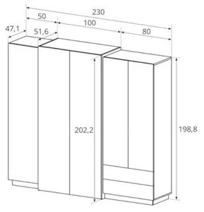 Šatní skříň Duras - 230x202x52 (bílá, dub craft zlatý)