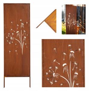 Zahradní dekorativní panel z oceli s patinou „Pampeliška“ 160x50 cm, efekt corten