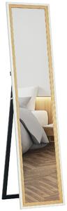 HOMCOM Zrcadlo v plné délce 157x37 cm - Podlahové nebo nástěnné zrcadlo s MDF rámem a stojanem pro ložnici a obývací pokoj v bílé a tmavě přírodní bar