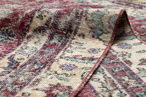 Ručně tkaný vlněný koberec Vintage 10664 rám / květy, bordó / béžový