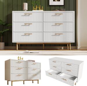 Komoda Sweiko Komoda se 6 zásuvkami, bílá Příborník Vysoká deska do ložnice a všech obývacích pokojů , bílá -H75/B120/T40 cm